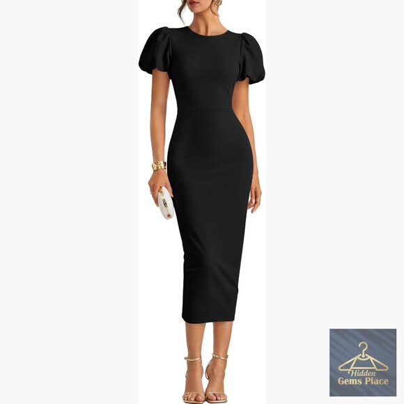 Short Sleeve Bodycon Midi Dress Formal Cocktail Wedding Guest Short Sleeve Bodycon Midi Dress Formal Cocktail Wedding Guest